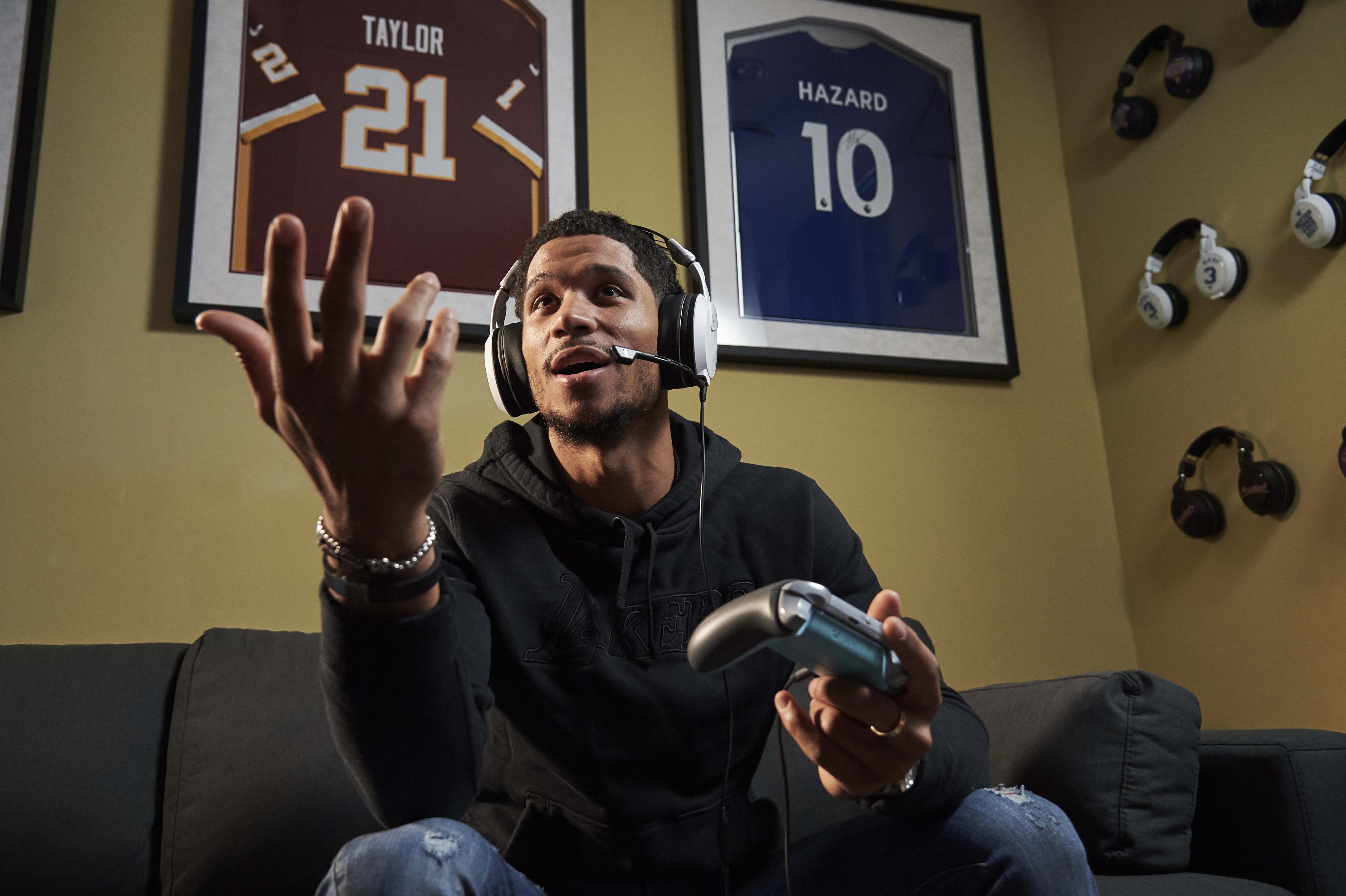 LOS ANGELES, CA - Josh Hart of the Los Angeles Lakers gaming room renovation with Turtle Beach in Los Angeles, California.